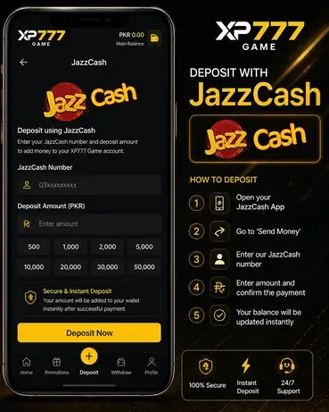 JazzCash deposit in XP777 Game