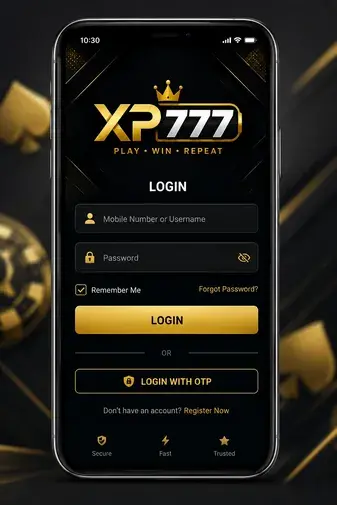 XP777 Game Login screen on Android smartphone